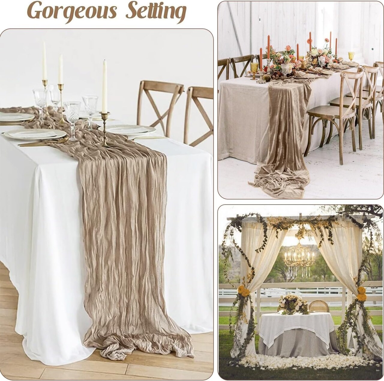 10 Packs Cheesecloth Table Runner 35x120 inch, Nude Table Runner 10ft Cheese Cloth Table Runner Gauze Rustic Table Runner for Bridal Shower Decorations, Wedding Thanksgiving Christmas Birthday Decor